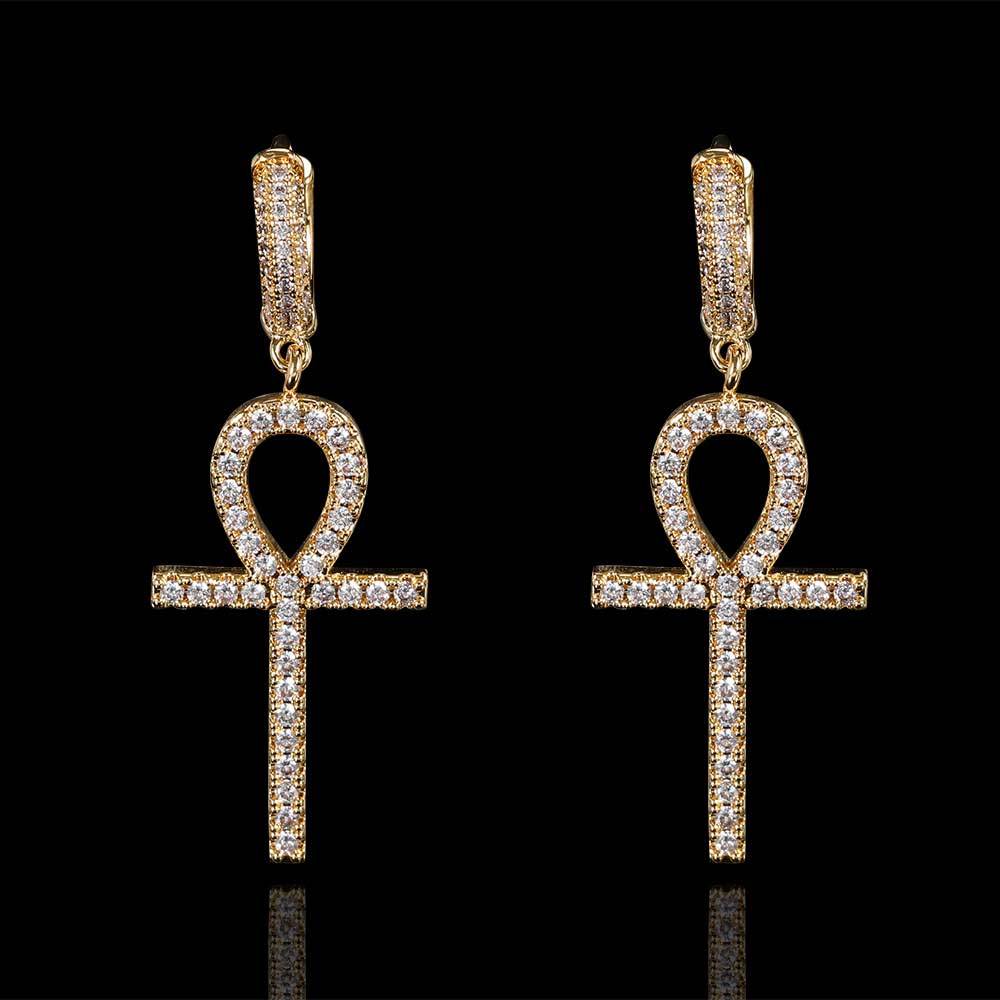 Boucles Oreilles Hip Hop Ankh Clé Croix Stud Unisexe Qualité Premium Design Streetwear Original
