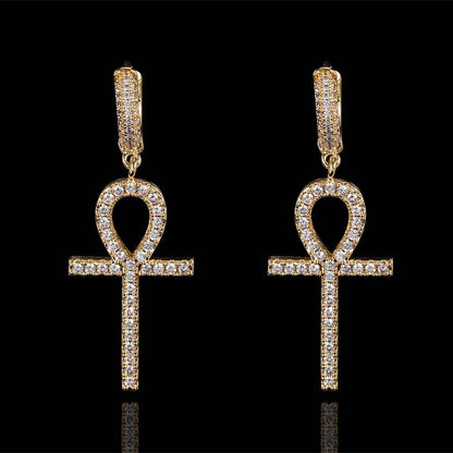 Boucles Oreilles Hip Hop Ankh Clé Croix Stud Unisexe Qualité Premium Design Streetwear Original