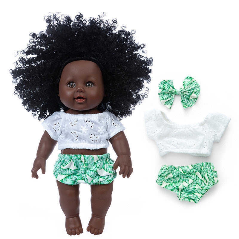 Poupée En Vinyle Peau Noire Avec Cheveux Bouclés Africains Pour Enfants Réalisme Et Accessoires