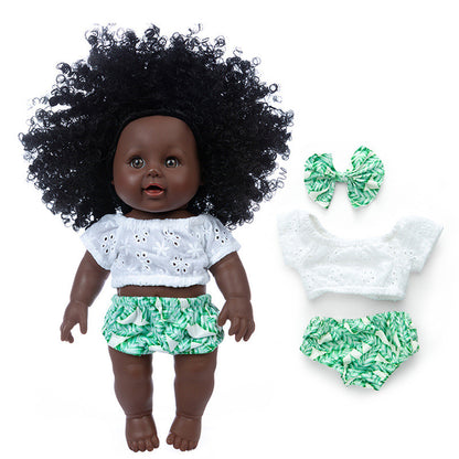 Poupée En Vinyle Peau Noire Avec Cheveux Bouclés Africains Pour Enfants Réalisme Et Accessoires
