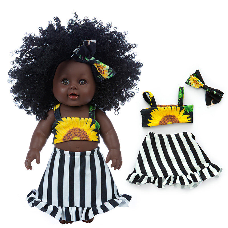 Poupée En Vinyle Peau Noire Avec Cheveux Bouclés Africains Pour Enfants Réalisme Et Accessoires