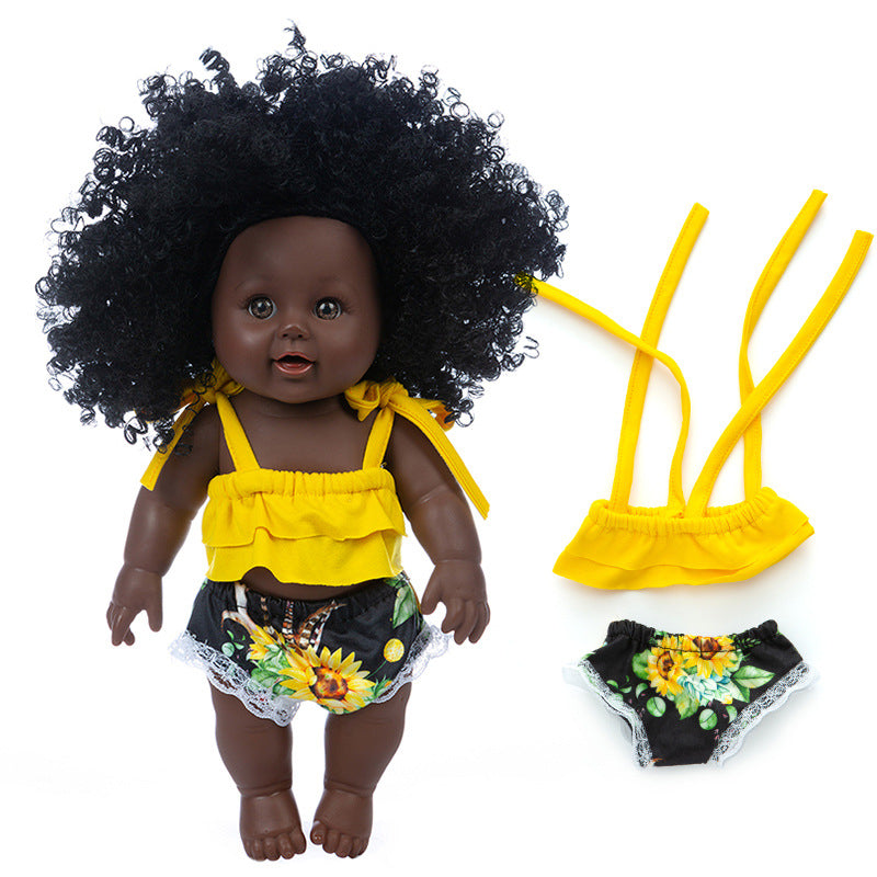 Poupée En Vinyle Peau Noire Avec Cheveux Bouclés Africains Pour Enfants Réalisme Et Accessoires