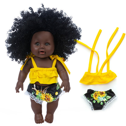 Poupée En Vinyle Peau Noire Avec Cheveux Bouclés Africains Pour Enfants Réalisme Et Accessoires
