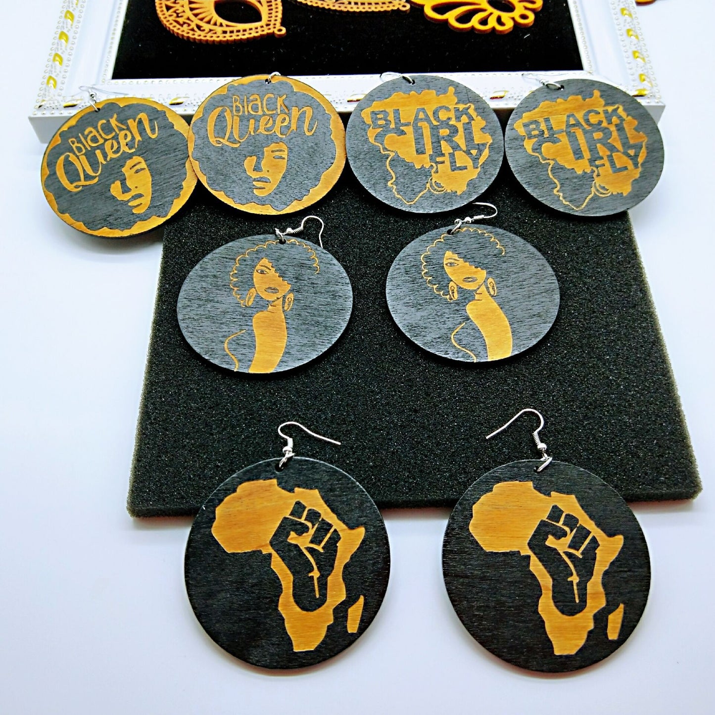 Boucles Doreilles Rondes Noires En Bois Naturel Avec Motif Géométrique Africain Pour Tous Styles