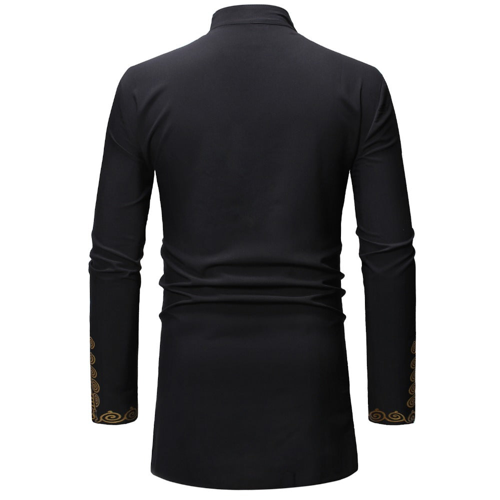 Haut Imprimé Dashiki Africain Noir En Coton Confortable Pour Sorties Décontractées