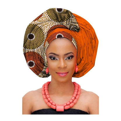 Turban Africain Imprimé en Coton Pour Femmes Motifs Géométriques Riches et Couleurs Élégantes