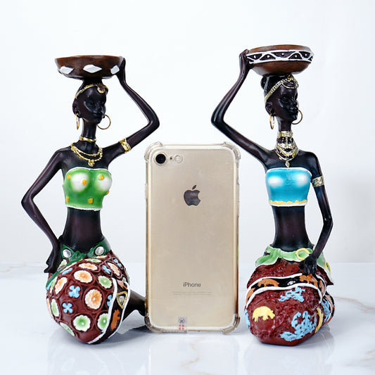 Paire De Statues En Résine Africaines Pour Décoration Intérieure Femmes Artisanales Sculpture Cadeau Mariage