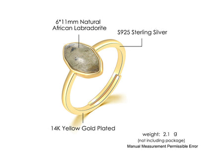 Bague Naturelle en Labradorite Africaine et Argent Sterling Élégante Bijou Mystique Pierres Naturelles