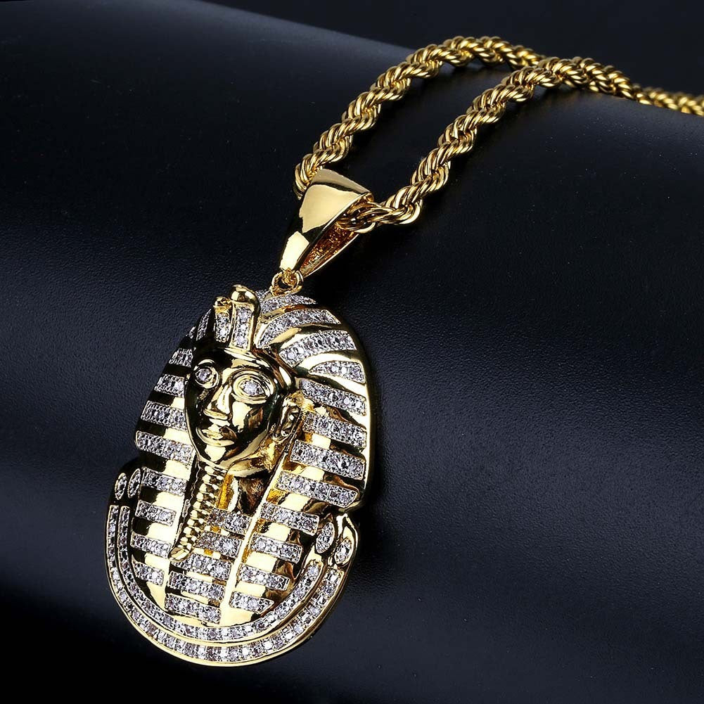 Nouvelle Arrivée Collier Hip Hop Iced Out Pendentif Pharaon Égyptien Bijoux Urbains Luxueux Pour Look Distinctif