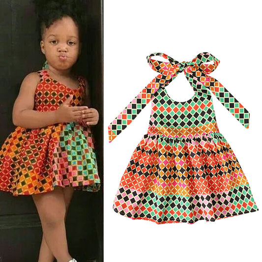 Robe Halter Pour Enfants Boho Africain Avec Bretelles En Dentelle Et Noeud Papillon Léger