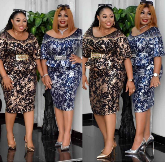 Robe Africa Plus Size Imprimée en Filet Tricoté avec Perles et Motif Distinctif de Tissage