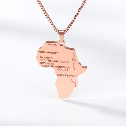Gilded African Land Collier Plaqué Or Sur Acier Inoxydable Multicouches Avec Chaîne Fouet Et Pendentif Moderne