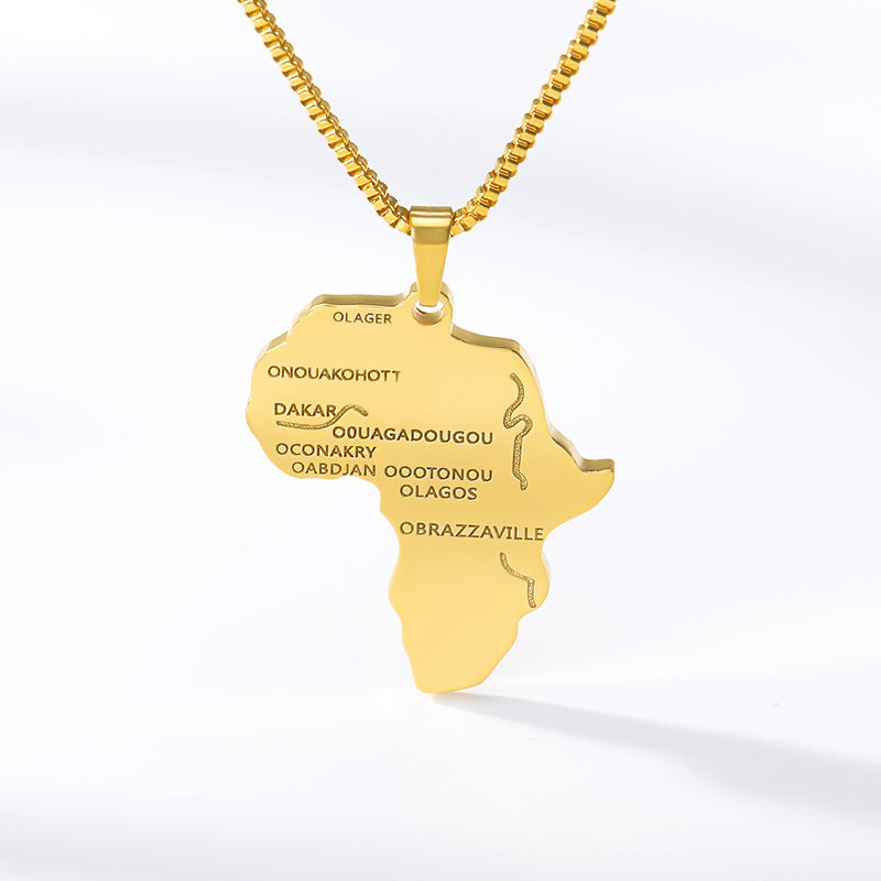 Gilded African Land Collier Plaqué Or Sur Acier Inoxydable Multicouches Avec Chaîne Fouet Et Pendentif Moderne