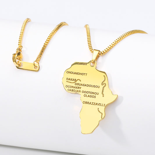Gilded African Land Collier Plaqué Or Sur Acier Inoxydable Multicouches Avec Chaîne Fouet Et Pendentif Moderne