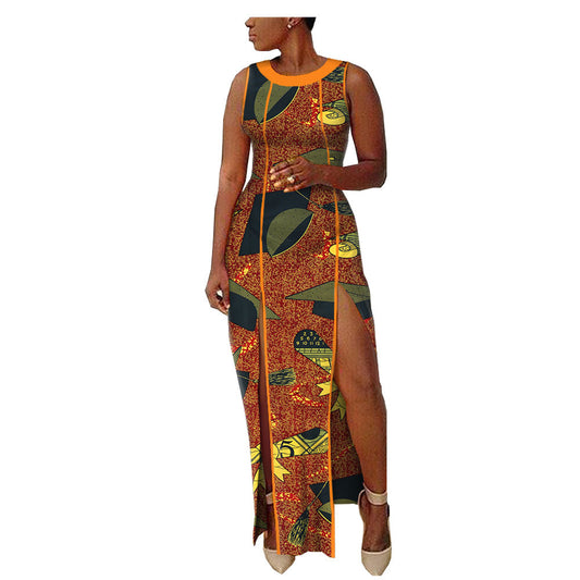 Robe Longue Africaine Imprimé Batik Géométrique En Coton 100 Afripride1825102 Pour Toutes Saisons
