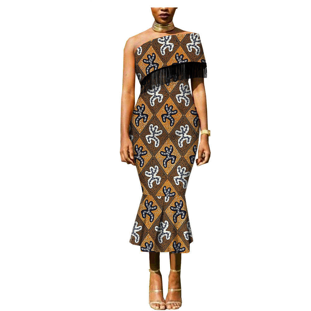 Robe Africaine Éthnique Imprimé Batik Double Face En Coton Avec Franges Et Taille Plus