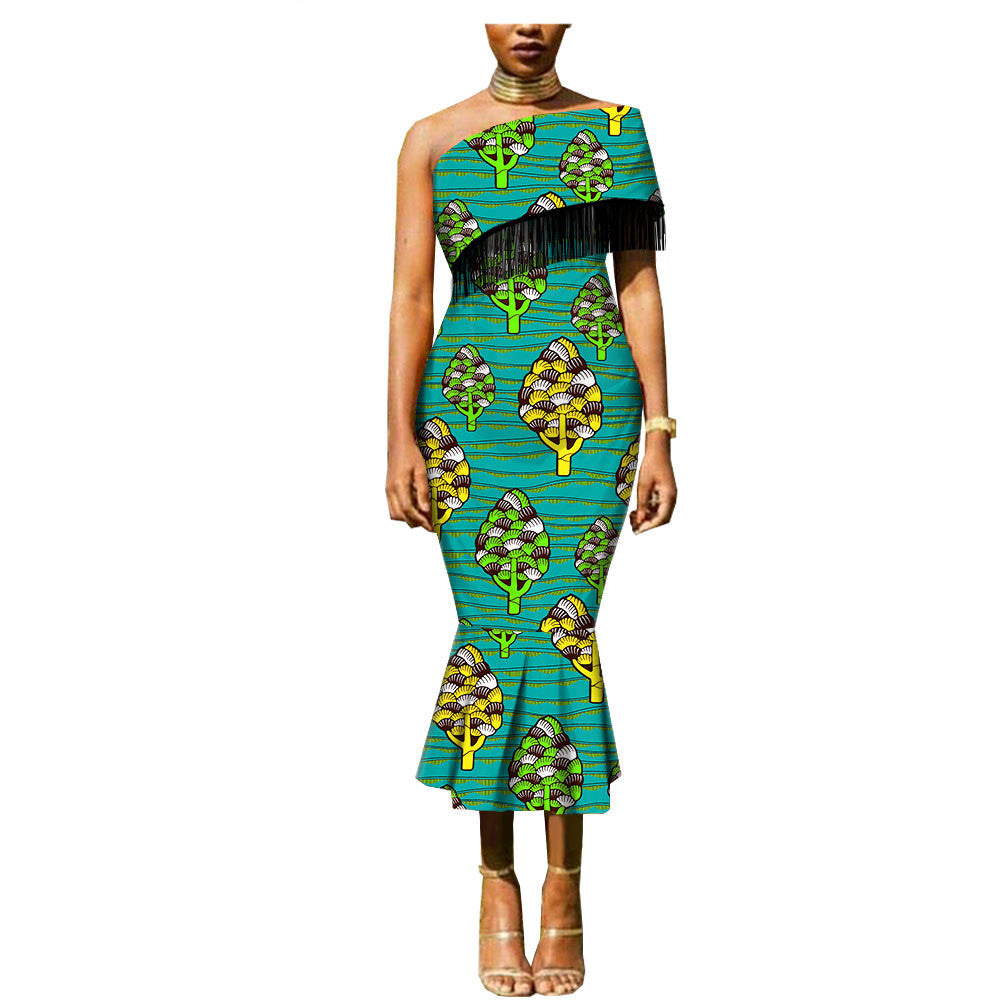 Robe Africaine Éthnique Imprimé Batik Double Face En Coton Avec Franges Et Taille Plus