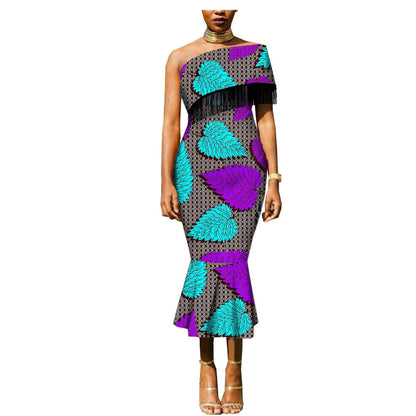 Robe Africaine Éthnique Imprimé Batik Double Face En Coton Avec Franges Et Taille Plus