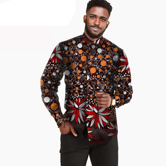 Chemise Homme Africain Imprimé Batik En Coton Afripride S112001 Pour Looks Urbains Et Décontractés