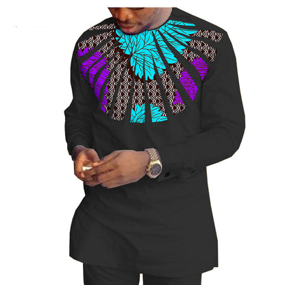 African Ethnic Printing Batik Cotton Men'S Casual Suit