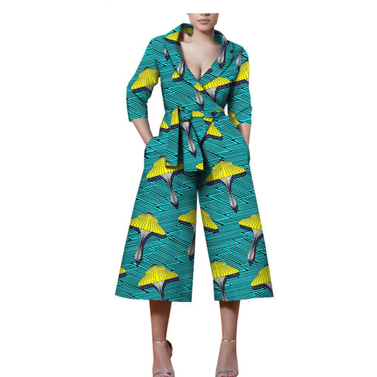 Combinaison Décontractée En Coton Imprimé Batik Ethnique Africain Signée Afripride