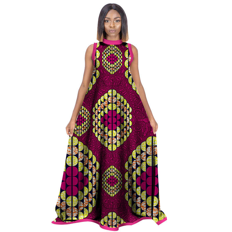 Robe Ete Sans Manches Pour Femmes Africaines En Coton Grande Taille Avec Jupe Longue Imprimée Chic Et Décontractée