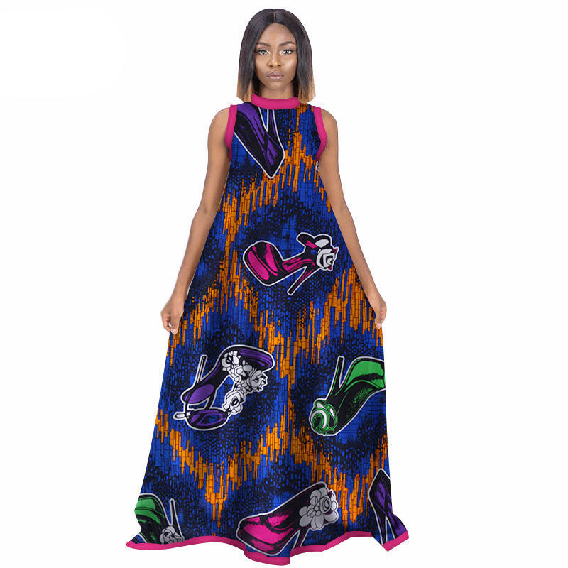 Robe Ete Sans Manches Pour Femmes Africaines En Coton Grande Taille Avec Jupe Longue Imprimée Chic Et Décontractée