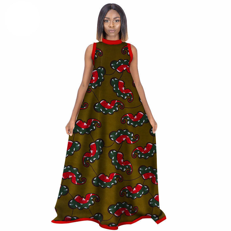 Robe Ete Sans Manches Pour Femmes Africaines En Coton Grande Taille Avec Jupe Longue Imprimée Chic Et Décontractée