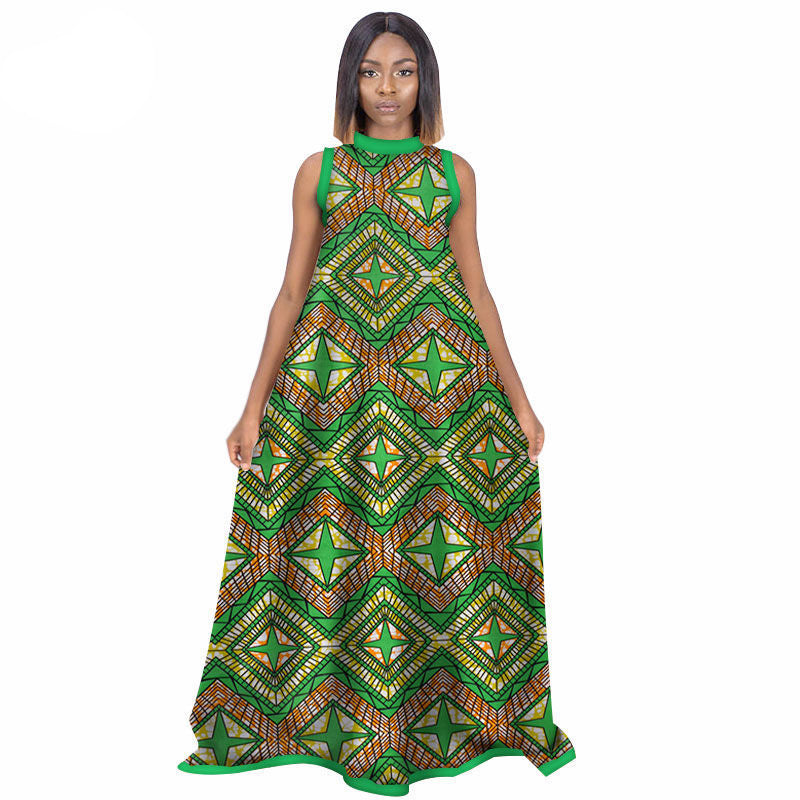 Robe Ete Sans Manches Pour Femmes Africaines En Coton Grande Taille Avec Jupe Longue Imprimée Chic Et Décontractée