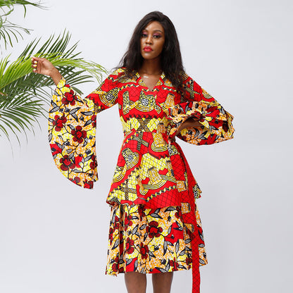 Robe Africaine Batik Mi Longue Avec Jupe Large Et Swing Pour Une Garde Robe Festive Élégance Intemporelle