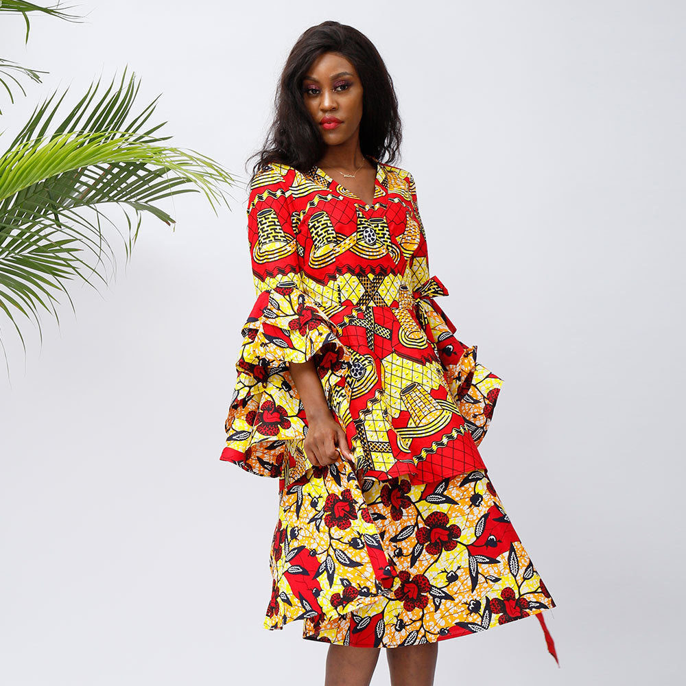 Robe Africaine Batik Mi Longue Avec Jupe Large Et Swing Pour Une Garde Robe Festive Élégance Intemporelle
