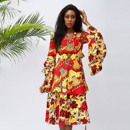Robe Africaine Batik Mi Longue Avec Jupe Large Et Swing Pour Une Garde Robe Festive Élégance Intemporelle
