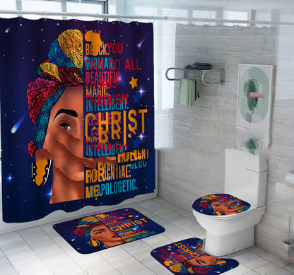 Tapisserie en Polyester Imprimée Tête de Femme Africaine Entourée de Lettres Explosives pour Décoration Murale Moderne