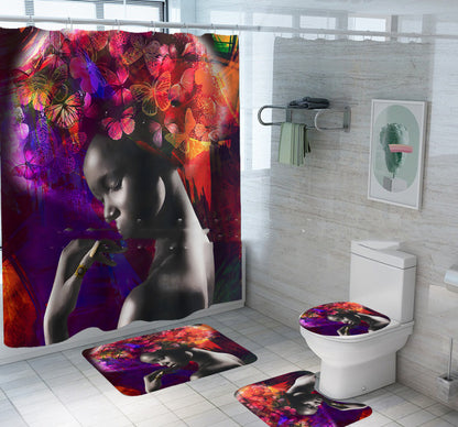 Tapisserie en Polyester Imprimée Tête de Femme Africaine Entourée de Lettres Explosives pour Décoration Murale Moderne