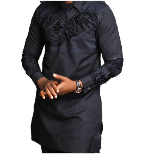 Chemise Homme Noire en Coton à Revers Style Africain et Indien pour un Style Moderne et Confortable