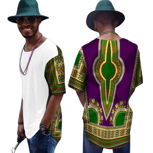 T Shirt Homme Africain En Coton Avec Couture Daxiji Et Motif Géométrique Moderne Pour Style Décontracté