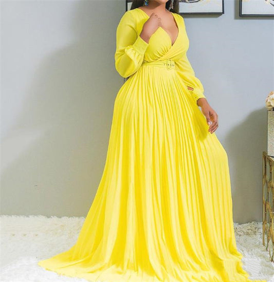 Robe Africaine Décolleté En V Pour Femme Jaune Soleil Midi Fluide Sans Manches Idéale Été Confortable