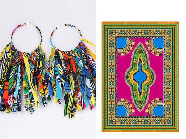 Boucles D Oreilles Tassel Africaines En Tissu Ankara Ethniques Imprimé Moderne Pour Femme