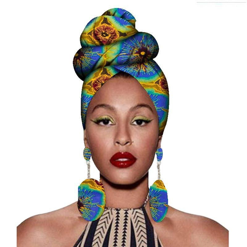 Ensemble Foulard Africain Élégant Et Boucles D Oreilles Assorties Accessoires Afro Chic Deux Pièces