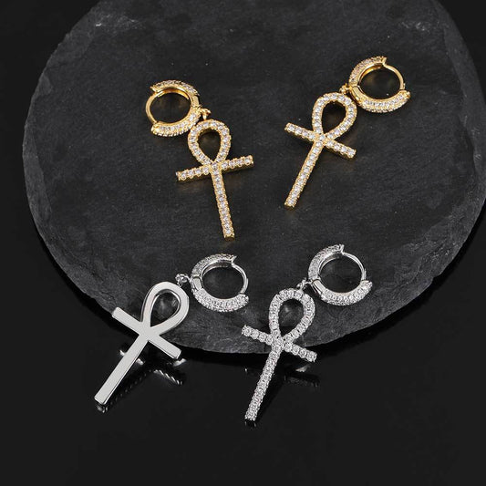 Boucles Oreilles Hip Hop Ankh Clé Croix Stud Unisexe Qualité Premium Design Streetwear Original