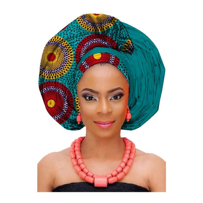 Turban Africain Imprimé en Coton Pour Femmes Motifs Géométriques Riches et Couleurs Élégantes