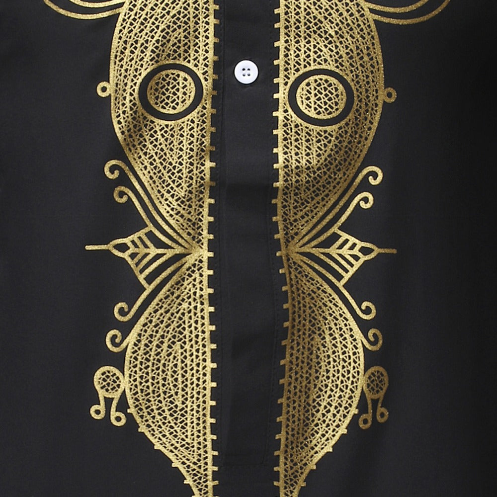 Haut Imprimé Dashiki Africain Noir En Coton Confortable Pour Sorties Décontractées