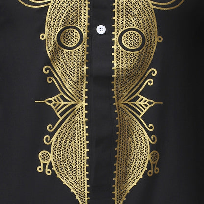 Haut Imprimé Dashiki Africain Noir En Coton Confortable Pour Sorties Décontractées