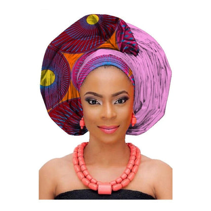 Turban Africain Imprimé en Coton Pour Femmes Motifs Géométriques Riches et Couleurs Élégantes