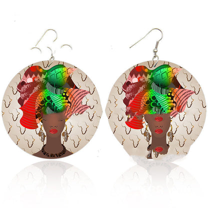 Boucles D Oreilles En Bois Africain Motif Double Face Série Motif Graphique Impression