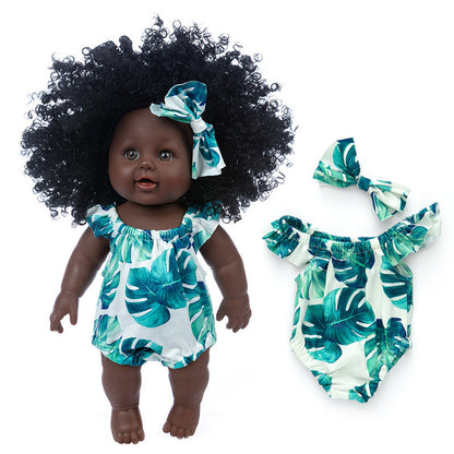 Poupée En Vinyle Peau Noire Avec Cheveux Bouclés Africains Pour Enfants Réalisme Et Accessoires
