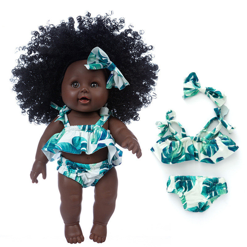 Poupée En Vinyle Peau Noire Avec Cheveux Bouclés Africains Pour Enfants Réalisme Et Accessoires