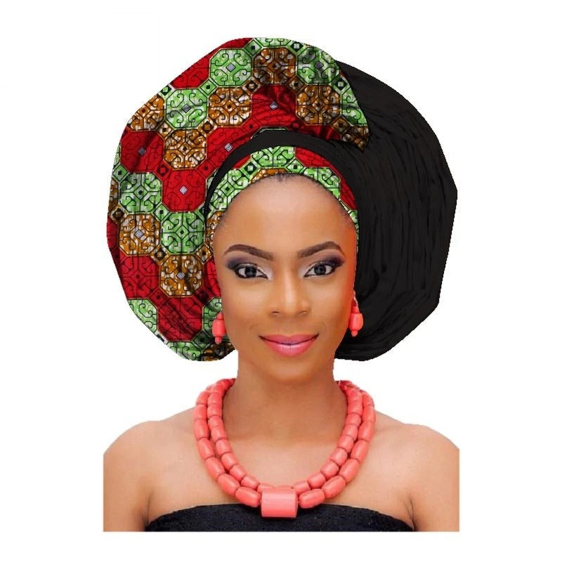 Turban Africain Imprimé en Coton Pour Femmes Motifs Géométriques Riches et Couleurs Élégantes
