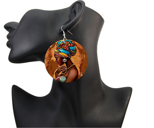 Boucles Doreilles En Bois Motif Tête De Afrique Design Distinctif Pour Style Chic Et Durable