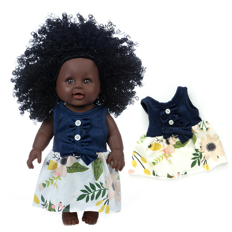 Poupée En Vinyle Peau Noire Avec Cheveux Bouclés Africains Pour Enfants Réalisme Et Accessoires